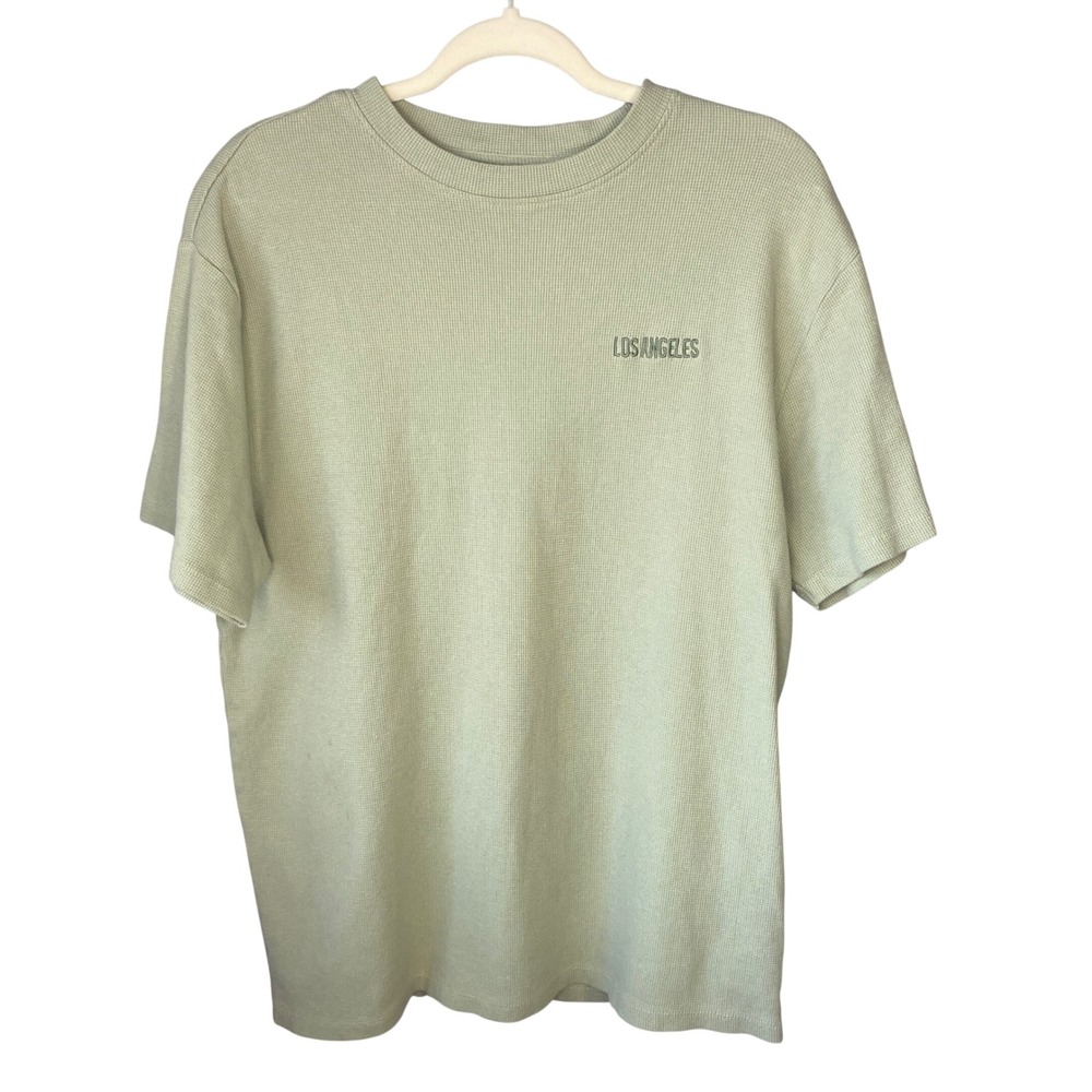 Public Supply Mens XL Sage Green Waffle Knit Los Angeles Graphic Tee Shirt‎